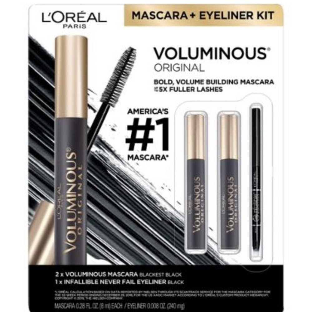 L'Oreal Paris Voluminous Never Fail Liner Kit, MASCARA + EVERLINER KIT Up To 5X